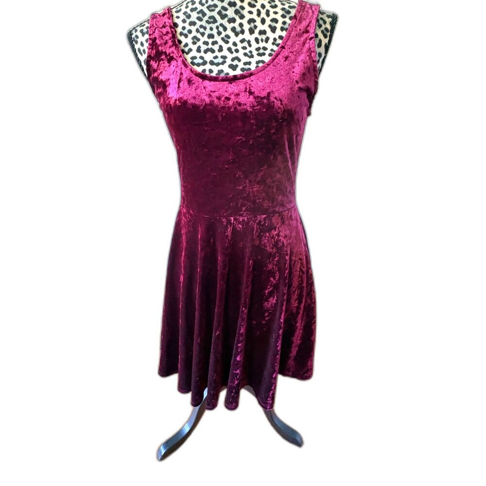 Lush Wine Crushed Velvet A Line Dress Medium Whimsigoth Holiday Party Cocktail